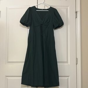 Madewell Dark Green Puff Sleeve Midi Dress